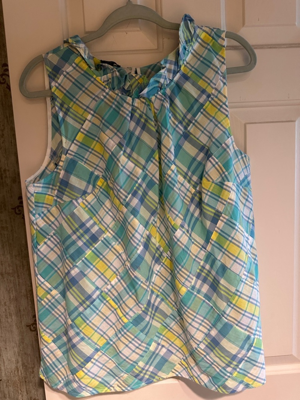 Talbots pretty aqua, yellow and white sleeveless top